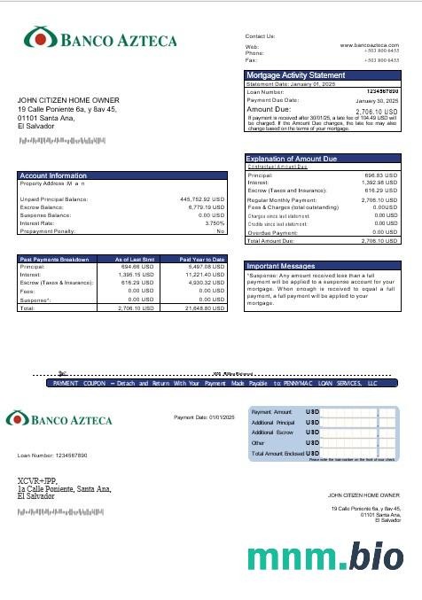 Salwador Banco Azteca wyciąg z kredytu hipotecznego w formatach Word i PDF